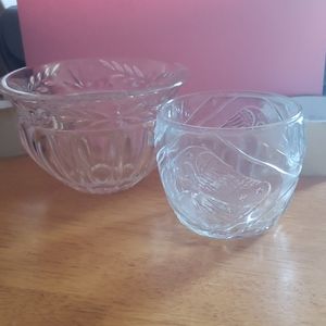 Glass candle holder and glass candy bowl